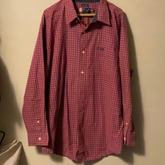 Chaps Men's Burgundy Checkered Button Down Shirt - Picture 1 of 6